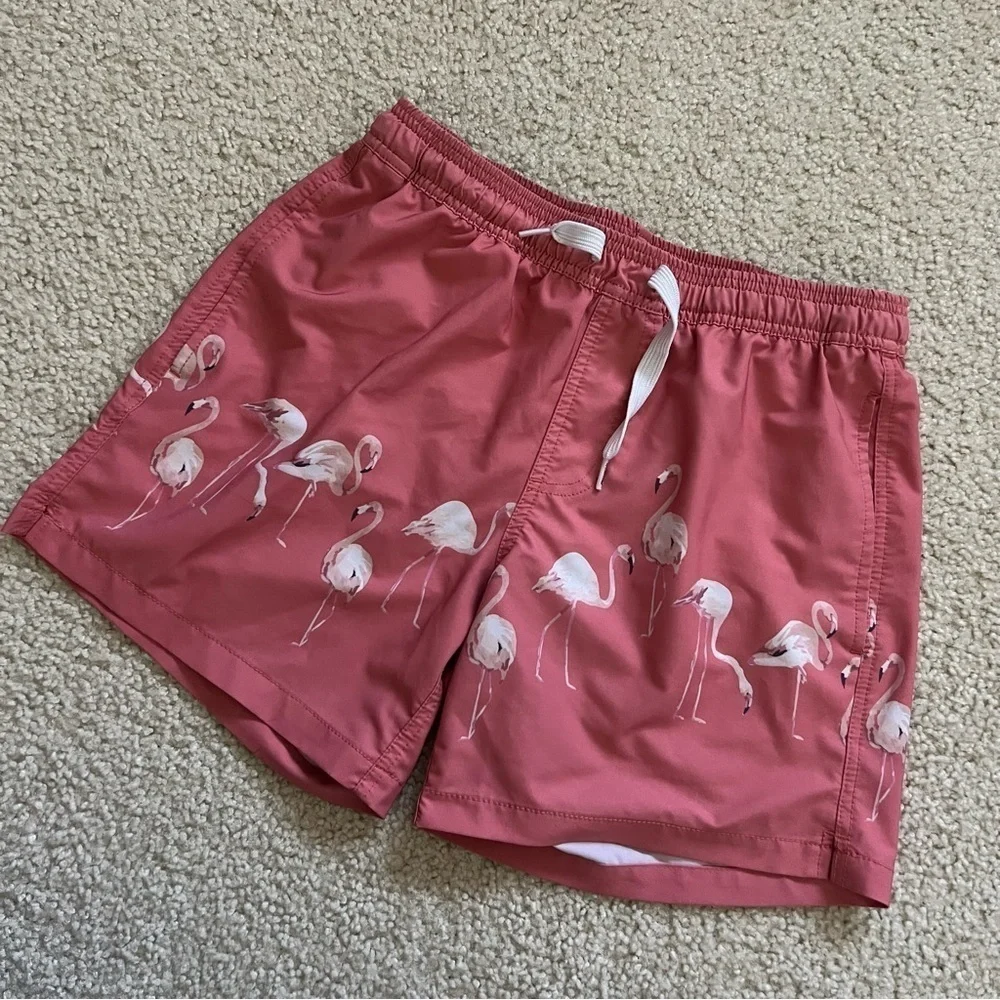 Maamgic Men Swim Shorts Trunks Sz Small 5.5 Quick Dry Pool Beach Coral Flamingo